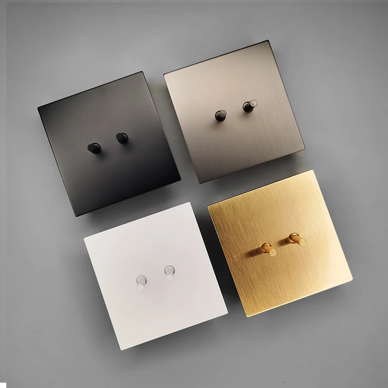 Niva stainless steel wall brass toggle light switch 2 gang 2 way UK standard luxury electric home socket 1 gang