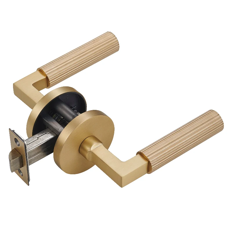Round Passage Door Handles, Interior Door Locks for Hall/Closet, Satin Brass Finished, Modern Golden Door Handle