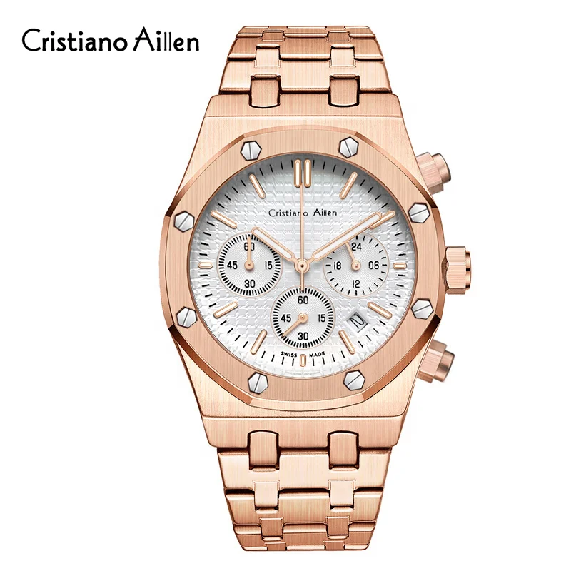 Cristiaho Aillen Fashion business High-end Watch Man watch Clock alloy watchband six pin quartz watch stainless steel buckle