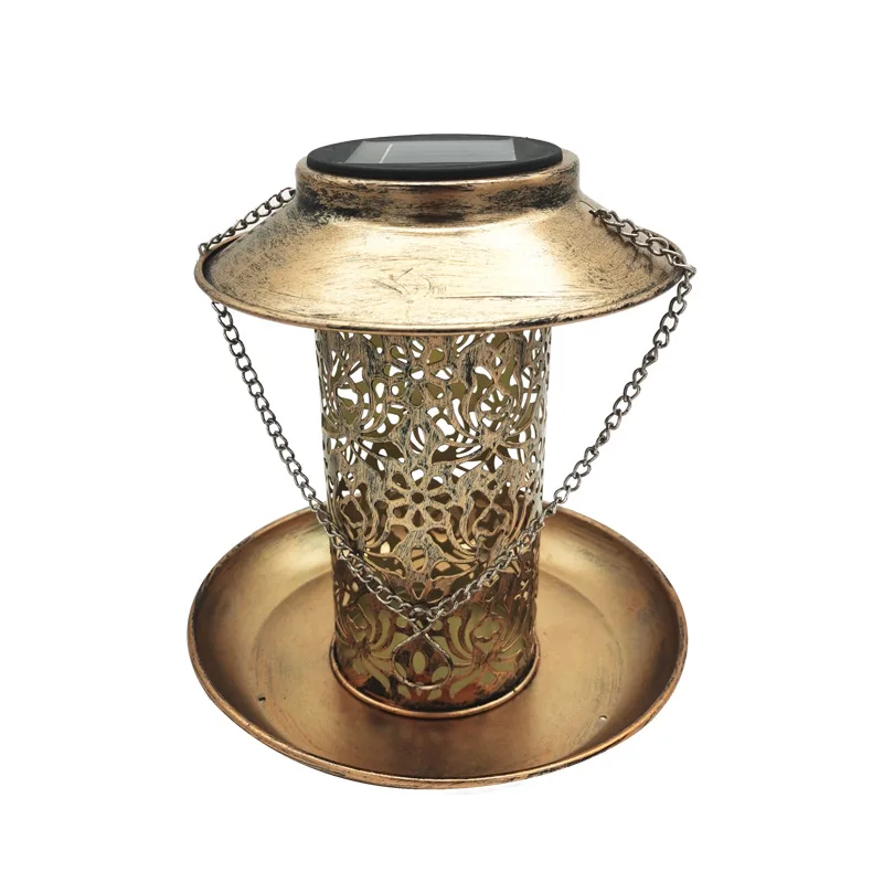 Bird water feeder outdoor tree hanging type solar hand blown Iron art hanging decoration humming bird feeder