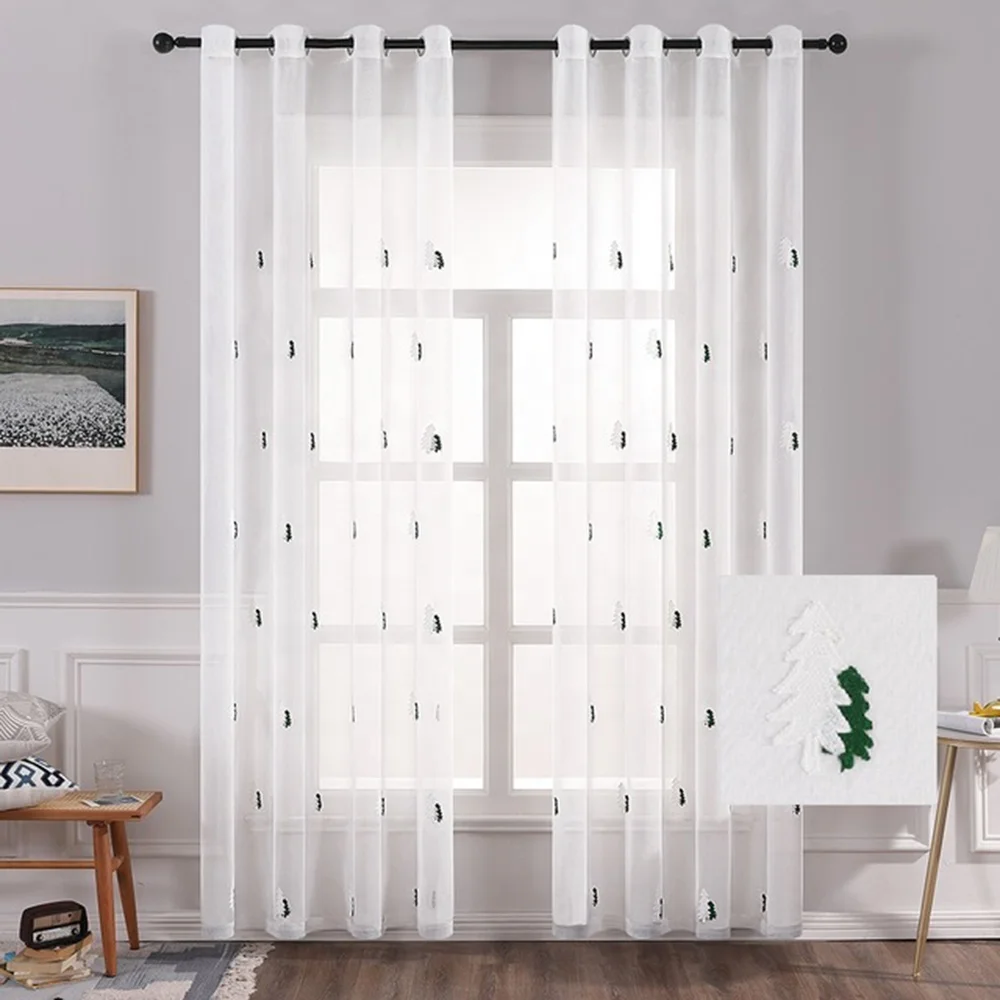 2021 Amazon New arrival Zucchi textile window nice plant embroidery sheer voile curtain tree star leaves cute kid room curtain