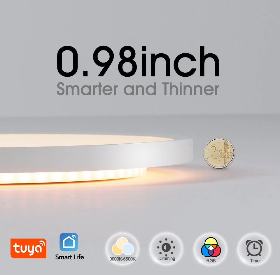Tuya WiFi Voice Control 300mm 24W LED Ceiling Light Smart Modern Design PC Body White Shade Bedroom Living Room App PL Warehouse