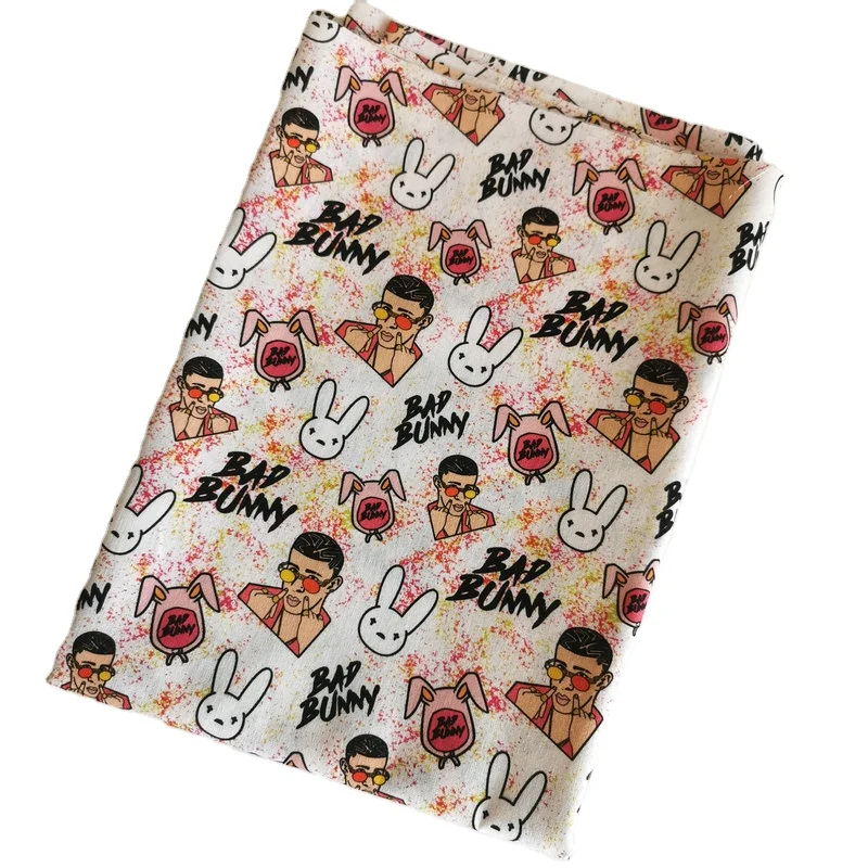 Baby tshirt custom digital printing cotton poplin fabric bedding sheet custom bad bunny 100% cotton woven fabric