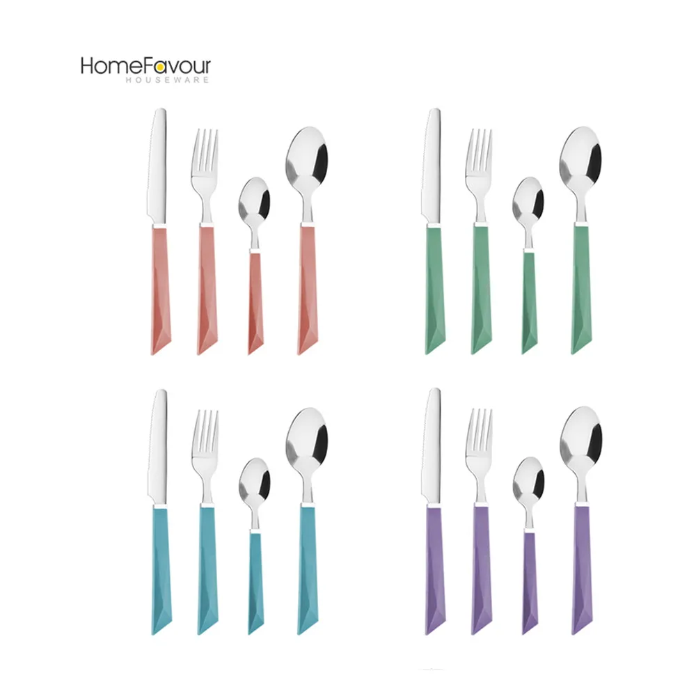 Manufacturer PP Stainless Steel Pink Plastic Handle Knife Spoons Flatware Set And Fork With Logo