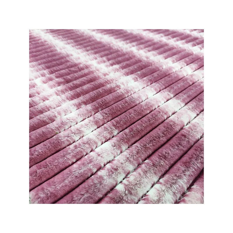 100% polyester tie dye printed fake artificial faux fur stripe rabbit fur fabric