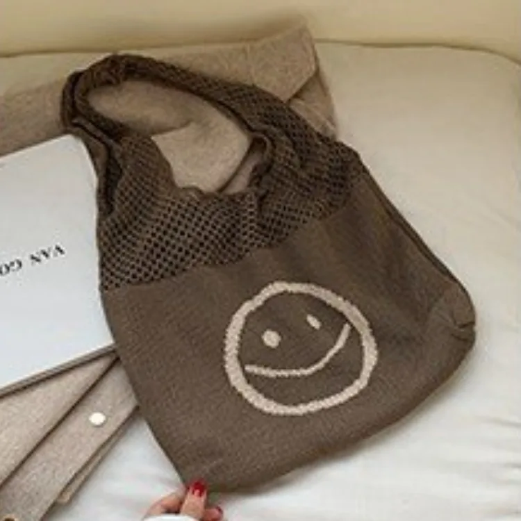 Рисунком в виде улыбающихся рожиц; Женские роскошные из натуральной яловой кожи Вязание Сумки из натуральной кожи сумка через плечо женская сумка через плечо сумка-тоут кошельки и сумки