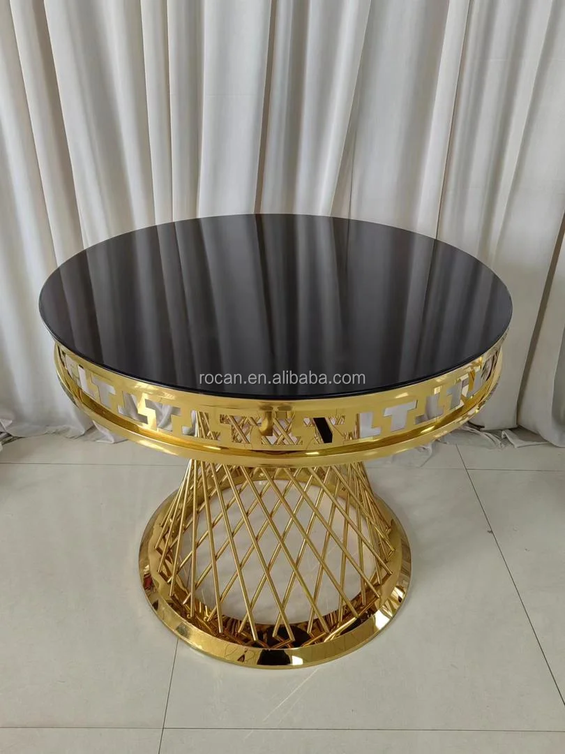 Square Round White Black Gold Glass Bride Sweetheart Dinning Furniture Cake Table with Wheel for Wedding Events Party Supplies