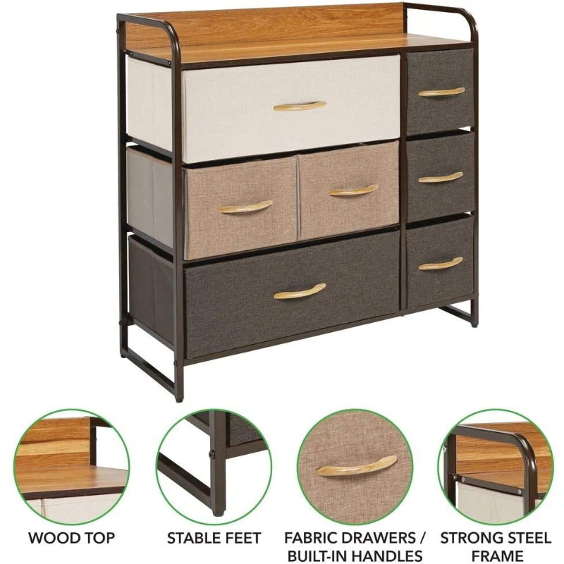 2020 Factory Hot Selling Wood Hallway Entryway Steel Frame Wide Dresser Storage Tower 7 Drawers Closets