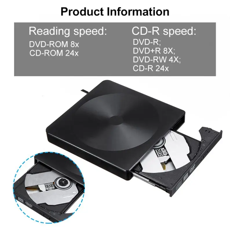 Ultra-thin Type-C USB3.0 External DVD RW CD Writer Drive Burner Reader Player Optical Drives For Laptop PC DVD Burner DVD Player