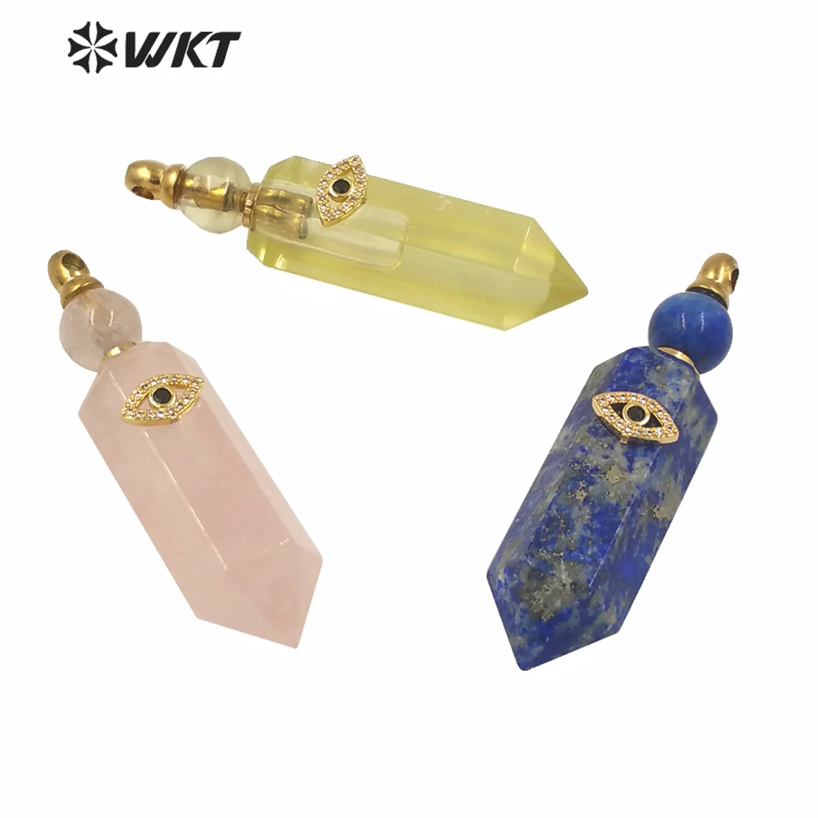 WT-P1603 Новый Шарм глаза шестиугольная дух точка розовый кварц камень флакон духов для женщин модные золотые Турция глаз духи кулон