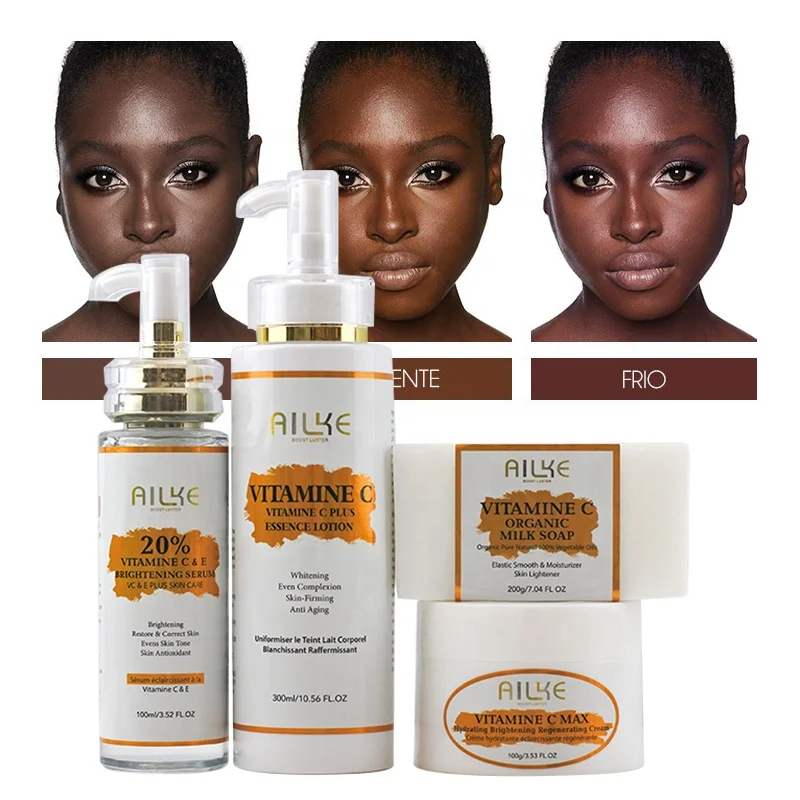 AILKE Organic Niacinamde Face Care Men Women Vegan Best Vitamin C Anti Aging Skincare Set For Dark Skin