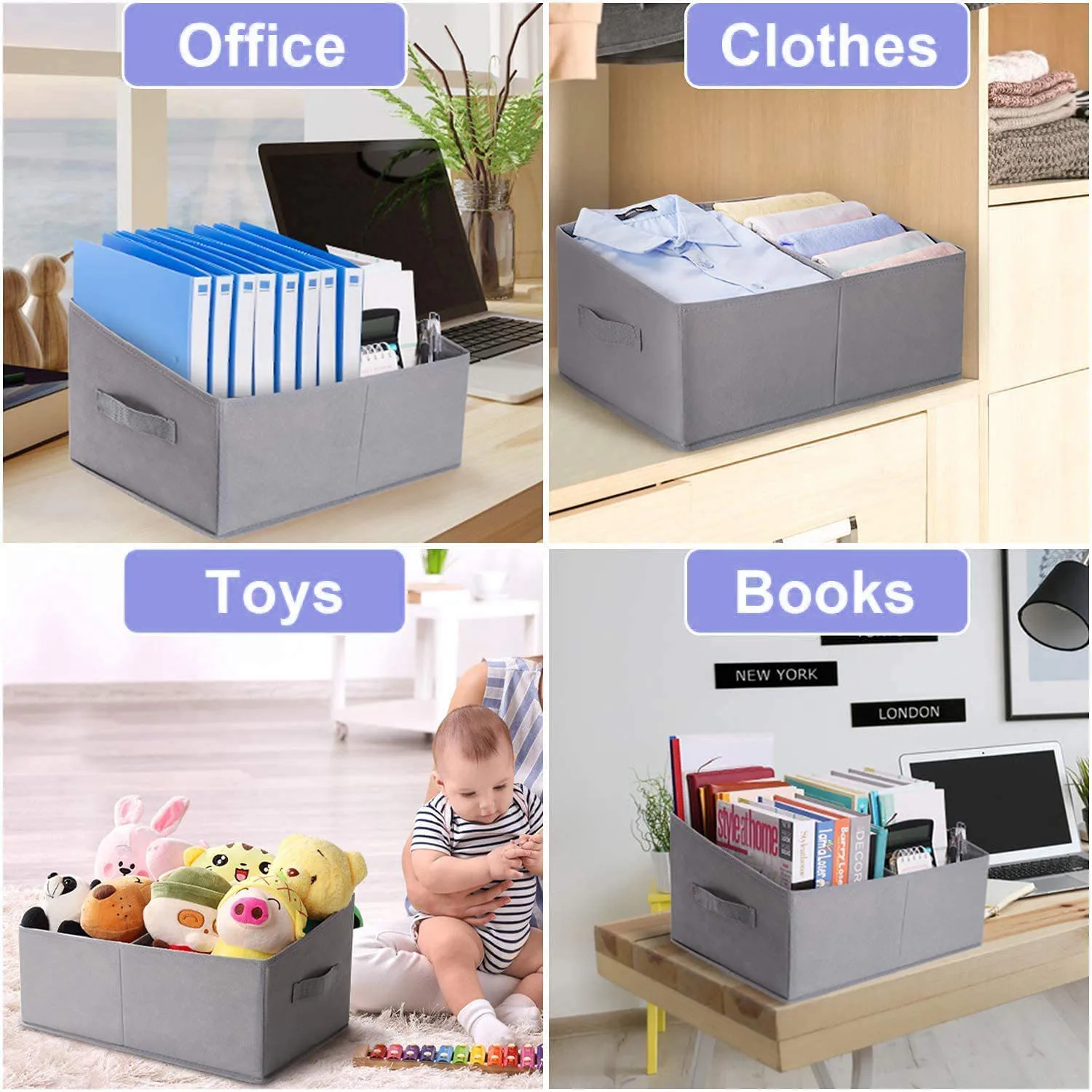 High Quality 3 Pack Trapezoid Closet Storage Baskets with Partition Supplier Foldable Open Storage Bins for Home Organization