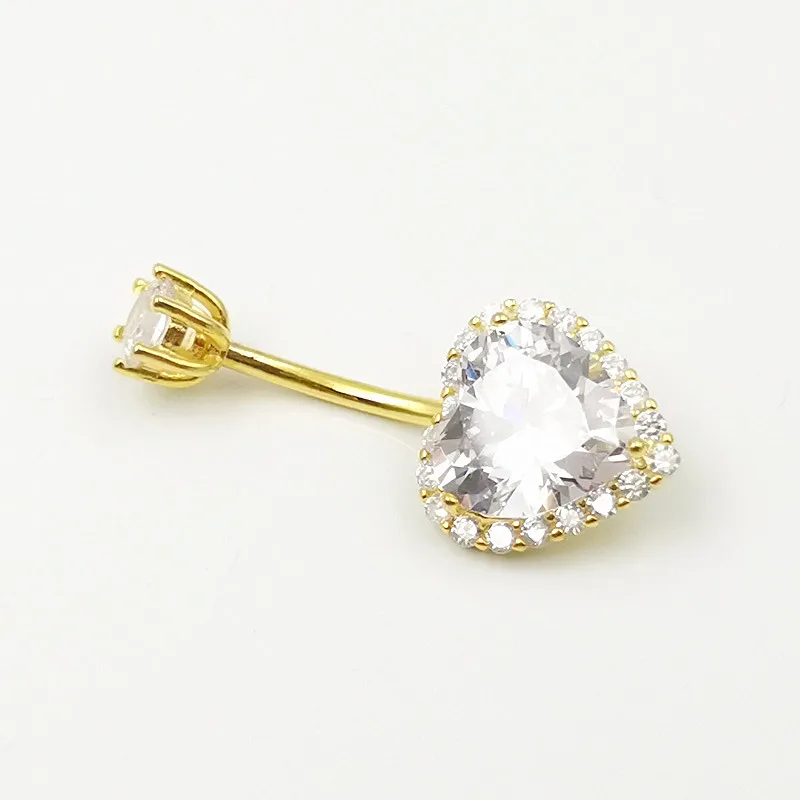 Fine Jewelry Piercing Jewelry S925 Sterling Silver navel nail Heart shaped piercing with zircon Spice Girl umbilical nail