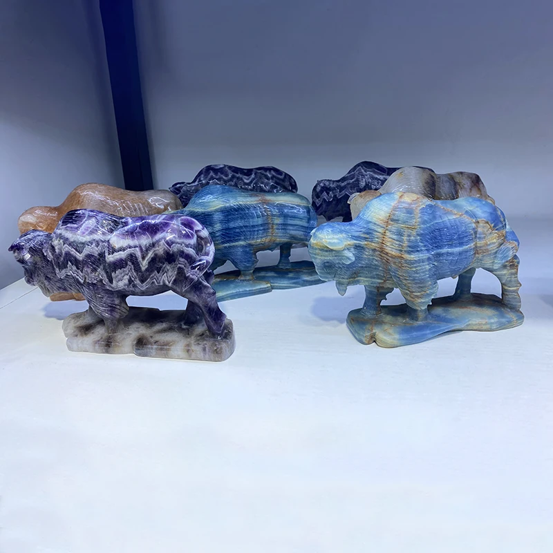 High Quality crystal buffalo hand carved Natural sodalite stone yak Carving Craft for decoration