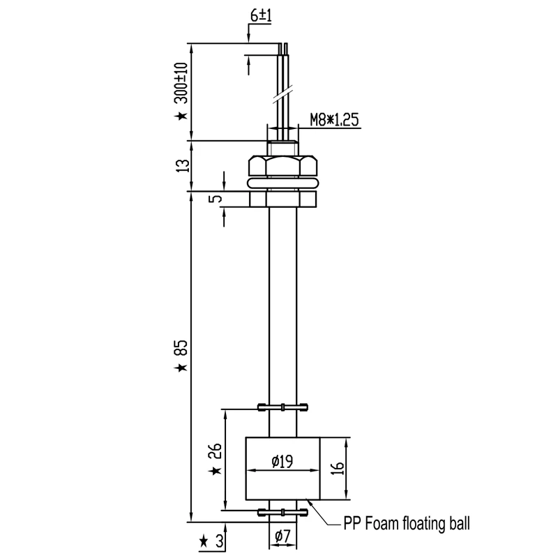 MR0885-P Electrical PP  Plastic Ball Magnetic Vertical Water Float Level Sensor For Oil Pump