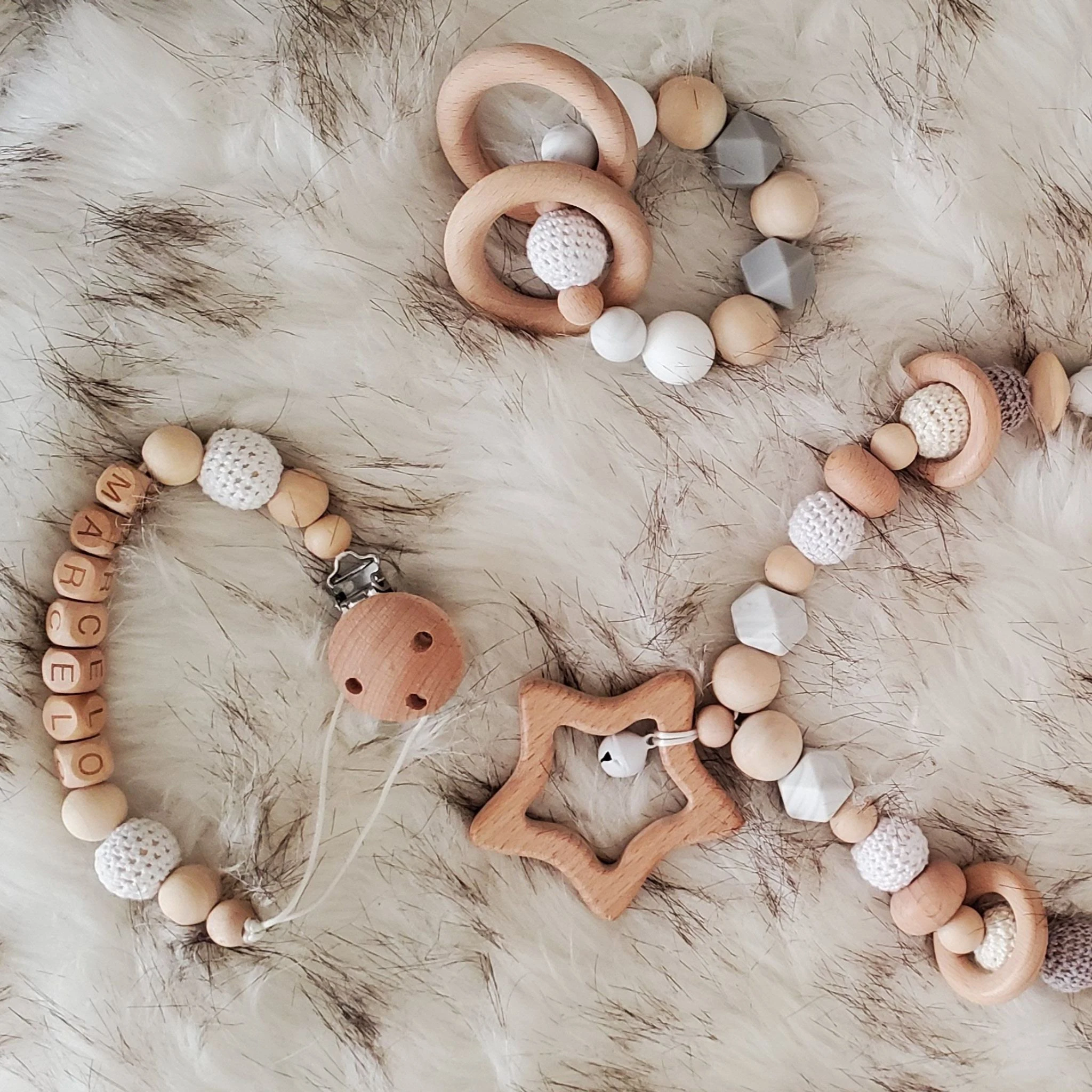 YT BABY cute silicone wooden metal clip wood pacifier clip Pacifier Clip