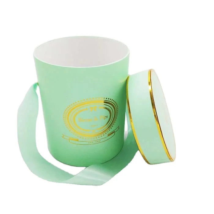 Print logo biodegradable recycled luxury round shape paper rose packaging flower box with ribbon handle
