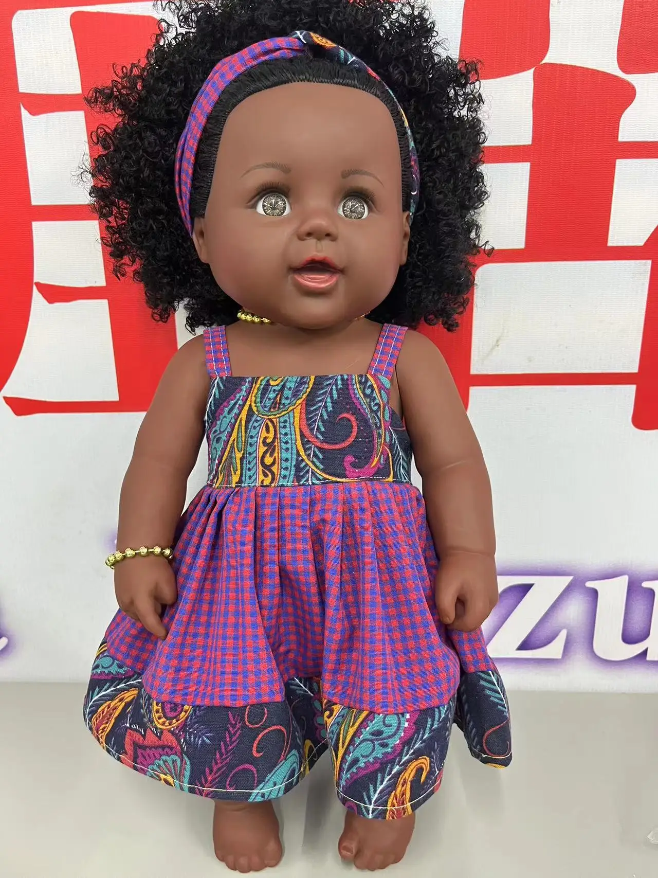 Wholesale 19inch 48cm vinyl african ponytail black baby doll new fashion dress manufacturer  in China