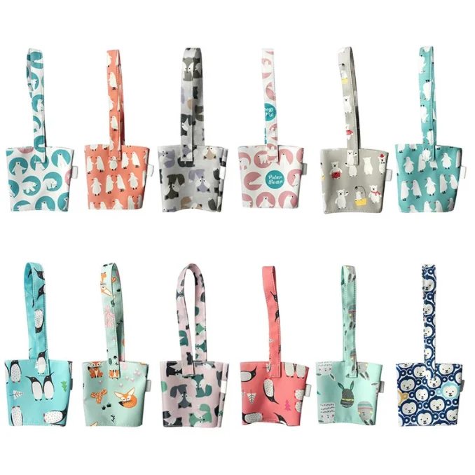 Custom Print Milk Bubble Tea Carrier Holder Take Away Cup Holder Bag Cotton Canvas Cup Sleeve