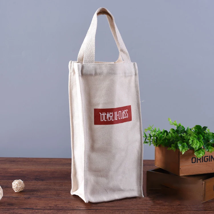 Wholesale eco-friendly fashionable low price single bottle grocery recycled carrier custom logo cotton tote canvas wine bags