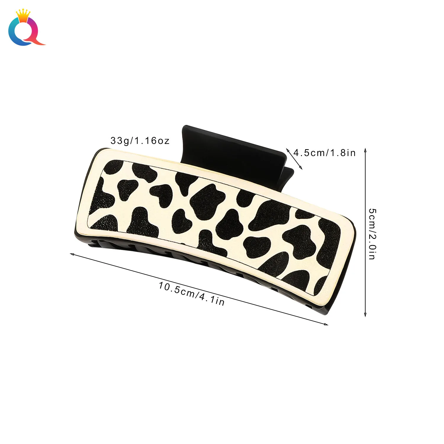 QIYUE Large Hair Claw Sunflower Leather Decoration Milk Cow Texture Hair Clip