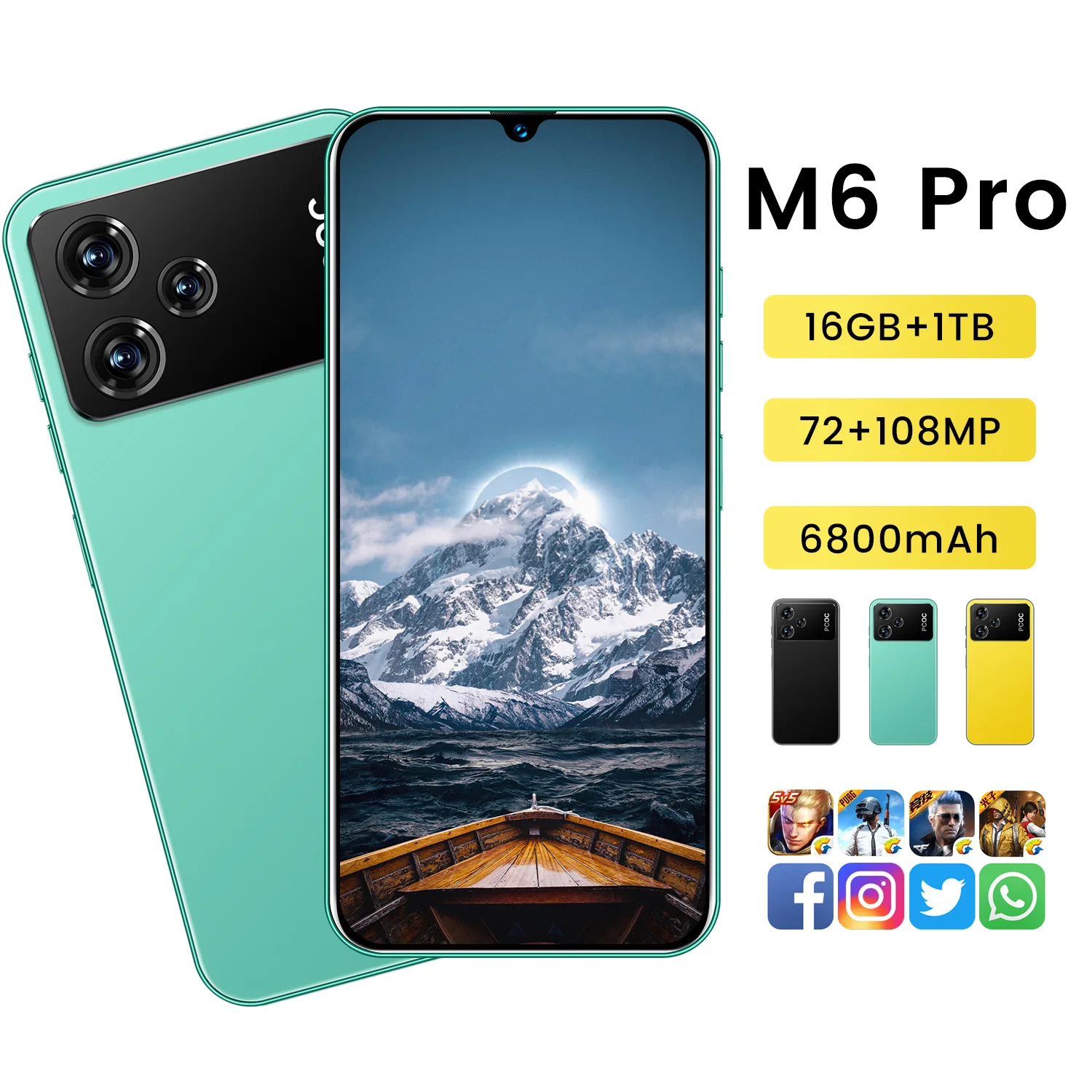 Global version Original 5G Smart Mobile Phones M6 Pro real memory 6+128GB face recognition unlocked dual sim Gaming phone