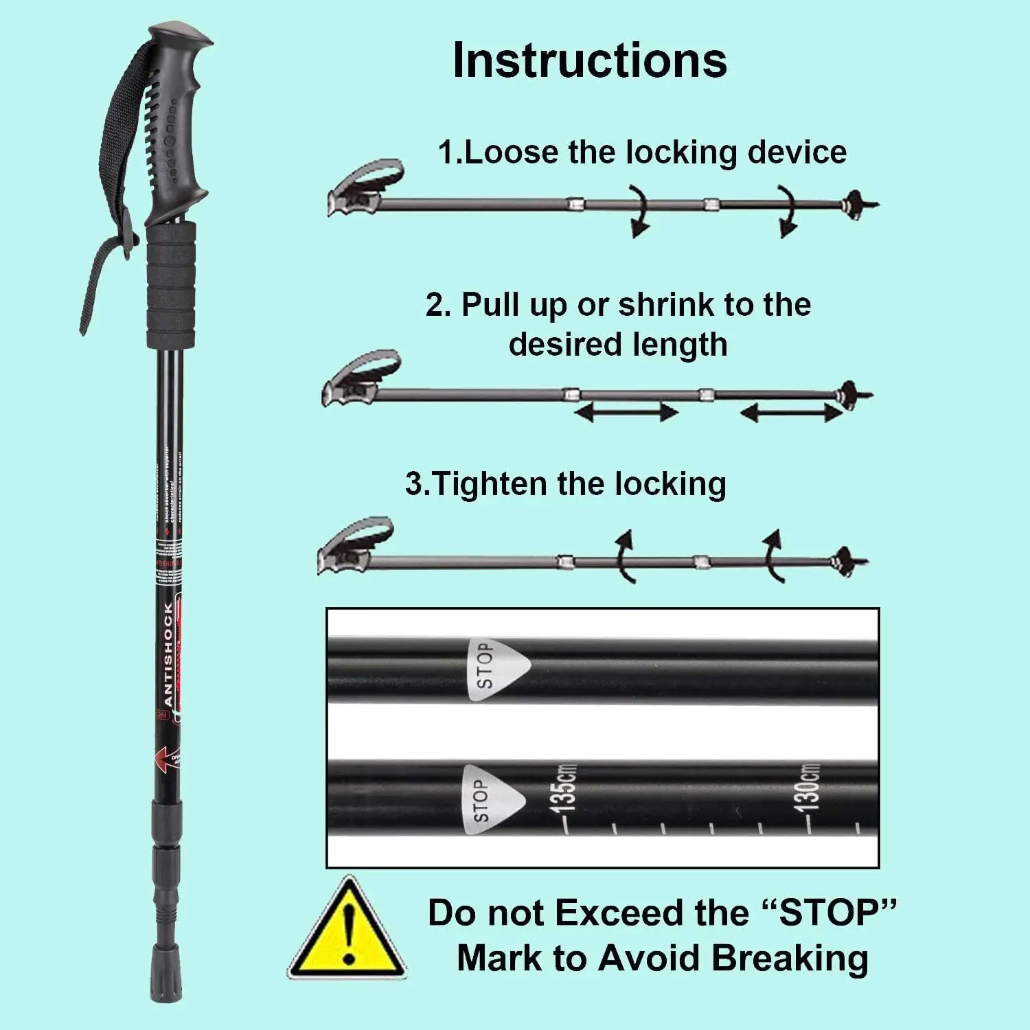 Aluminum Alloy Lightweight Adjustable Trekking Pole Walking Stick Alpenstock for Women Men Kids Children Walking Sticks Cane