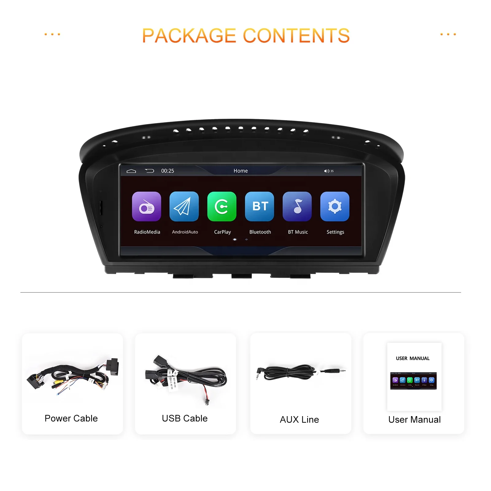 Podofo 8.8' Car Stereo Wireless Carplay Wireless Android Auto For BMW 3/5 series E60 2005-2008 IPS Touch screen BT Car Radio