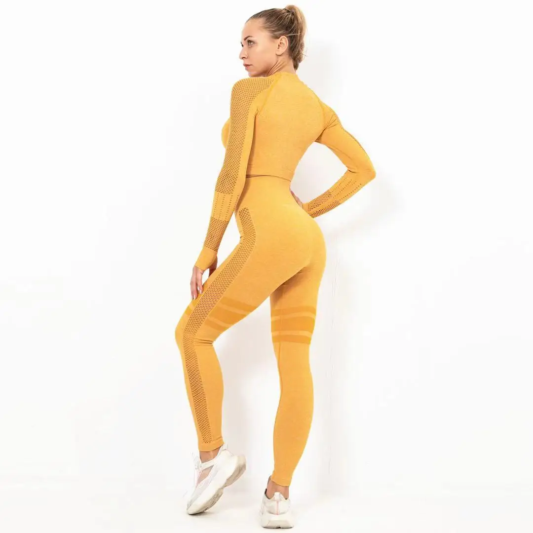 
Ever Fashion Manufacturer Price Women Active Wear Yoga Sportswear Long Sleeve Crop Top And Yoga Sportswear Leggings Pants Set 