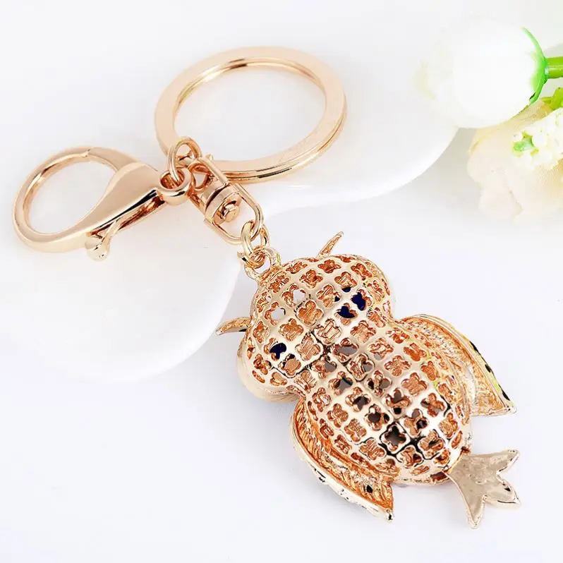 Crystal Rhinestone Vintage Evil Eye Owl Key Ring Blessing Protection Handbags Charm good luck Metal Owl bling bling Key chains