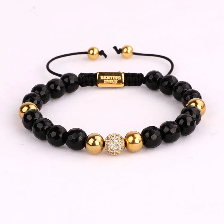 Renting Jewelry High Quality New Design Faceted Black Onyx Stone Handmade Macrame Bracelet For Women
