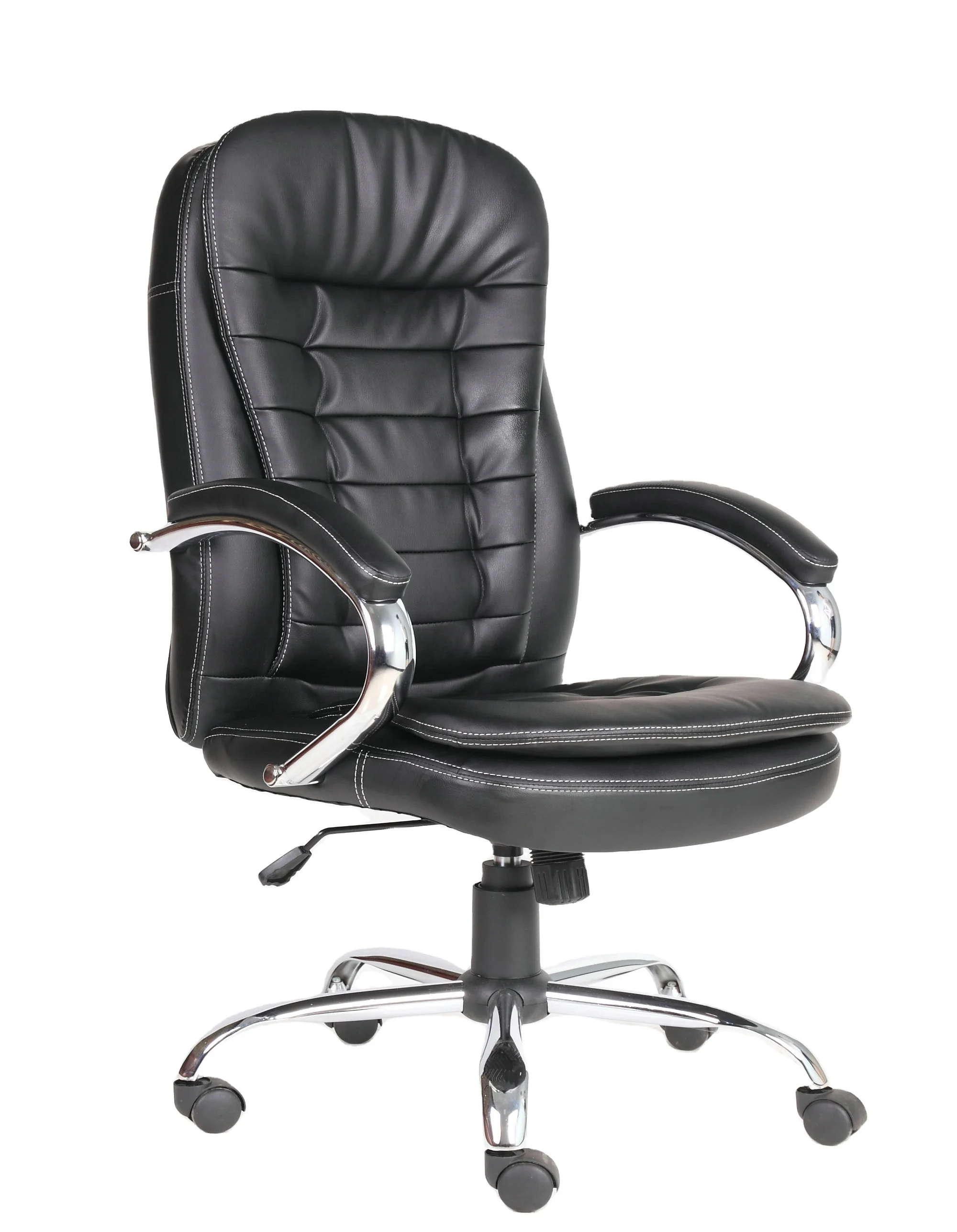 Computer Chair with Chrome Metal Arm Executive Desk Office PU Leather Iron Modern Swivel Chair Base Swivel Chair White Black