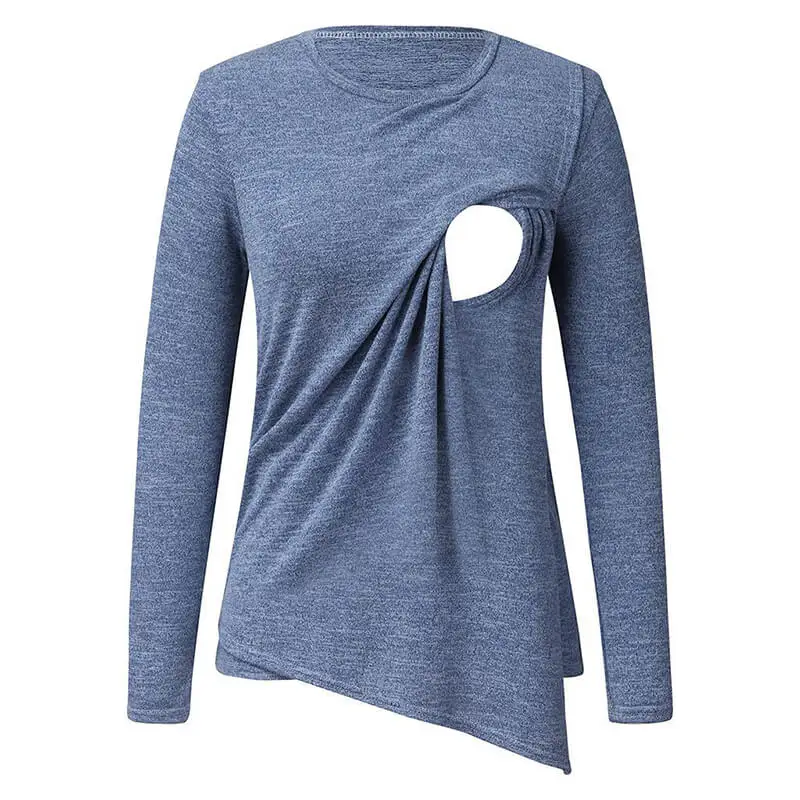 
Designer Fall Winter Mama Maternity Breastfeeding Soft Long Sleeve Layered Splice Solid T-Shirt For Pregnancy Nursing Women 