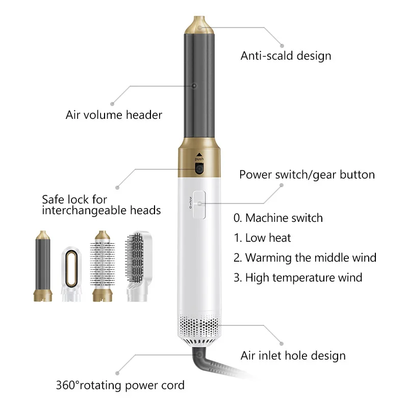 1000w Hairdryer5 in 1 Multi-Styler With Hot Air Brush Auto Wrap Hair Dryer Brush Curler Straightener Styling Tools