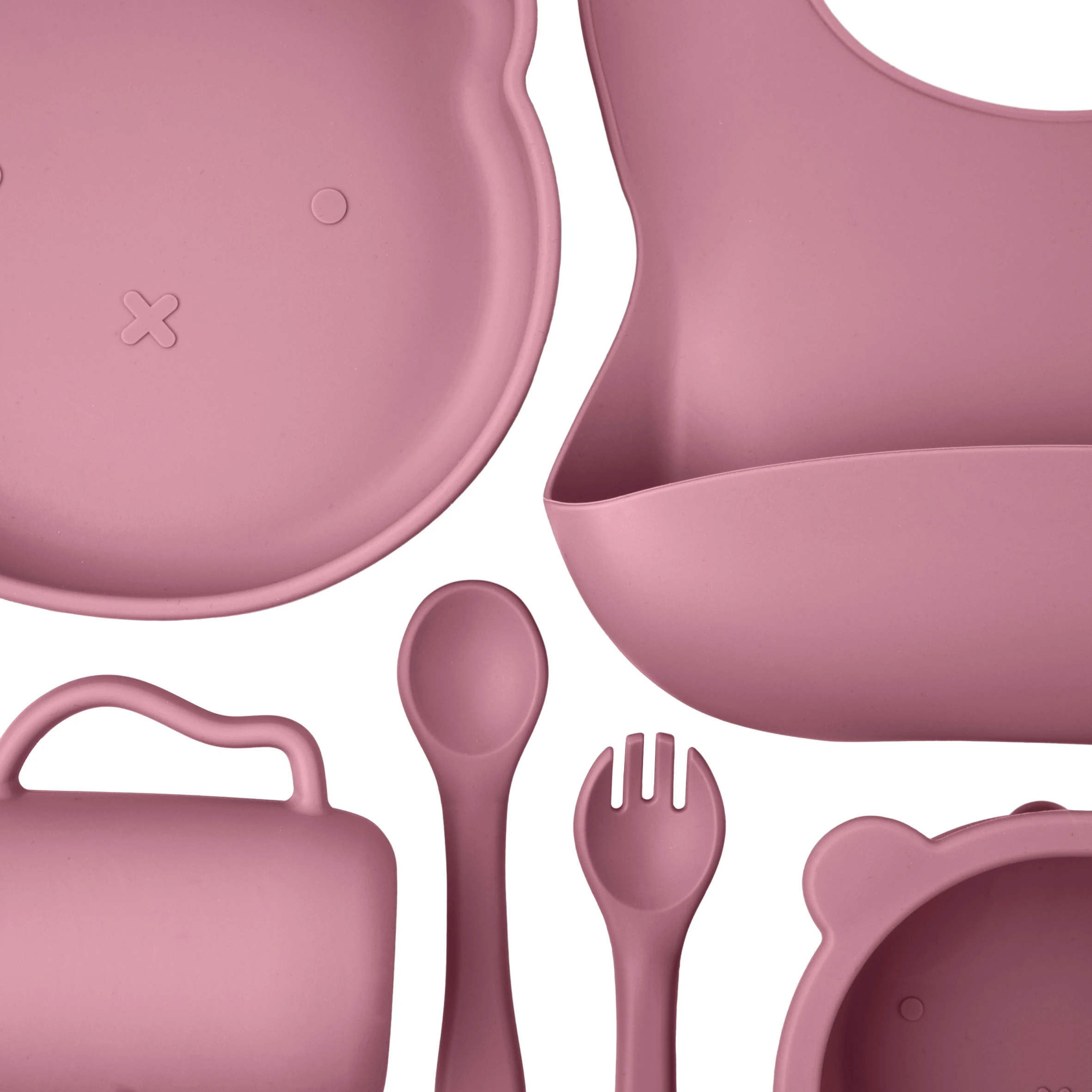 YLA Wholesale Silicone Dinner Plate Set Bear Style Plate Bowl Spoon And Silicone Bib Sets For Babies