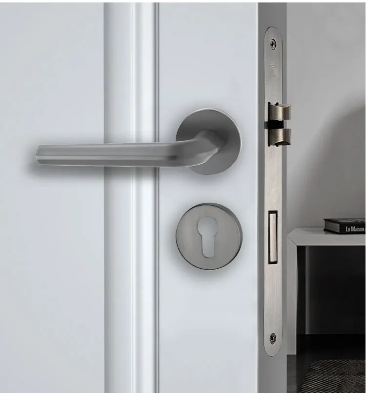 Doorplus European Matte Black Door Handle Lock Zinc Alloy Lever Handle For Wooden Door Modern Black Door Handles Lock Set