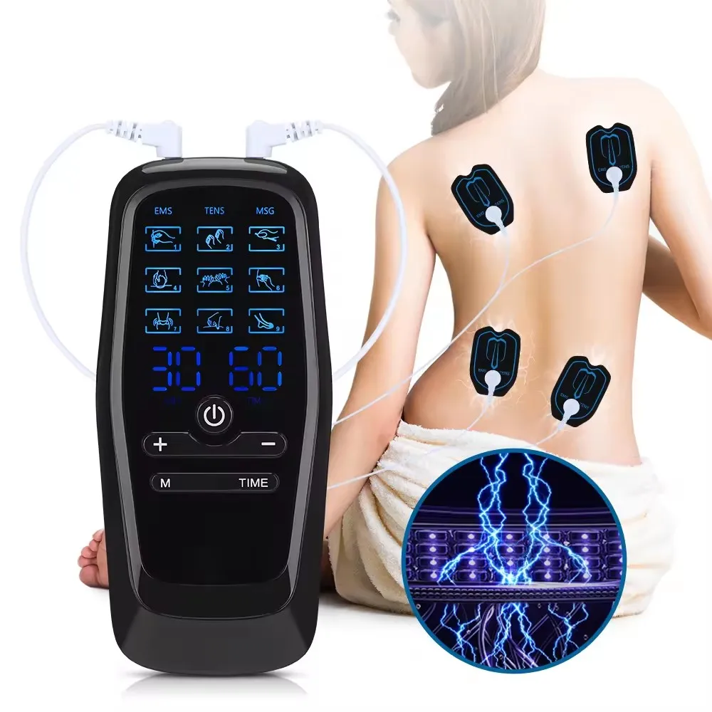 2024 Hot Sell EMS Tens Machine 9 Modes Muscle Stimulator Electronic Pulse Tens unit Body Massage Therapy Device