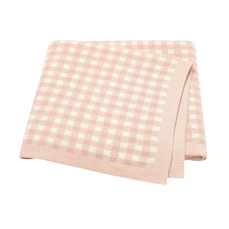 Hot Selling Plaid Pattern Infant Baby Crochet Blanket Checkerboard Blanket Knitted Baby Blanket