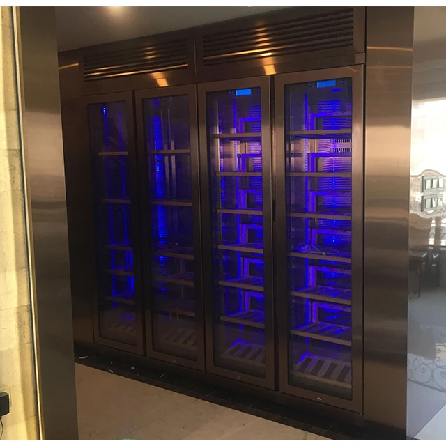 Commercial Double Tempered Glass Door Compressor Wine Cooler Refrigerator Stainless Steel for Bar