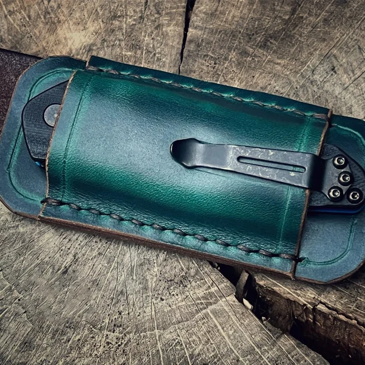 Outdoor Horizontal Carry Sheath Folding Knife Holder Belt Leather Pouch For