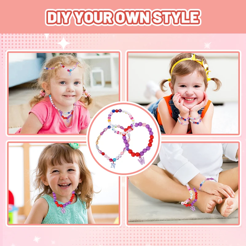 Leemook Kids DIY Bead Jewelry Making Kit Beads for Girls Toys Bead Art and Craft Kits DIY Bracelets Necklace Toy