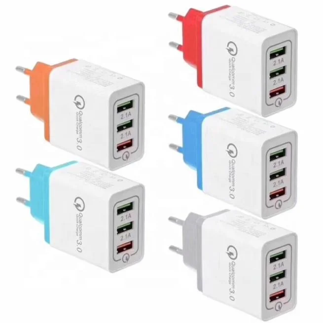 Wholesale EU US 3 Ports Colorful USB Chargers Fast Charging QC 3.0 Travel USB Wall Charger