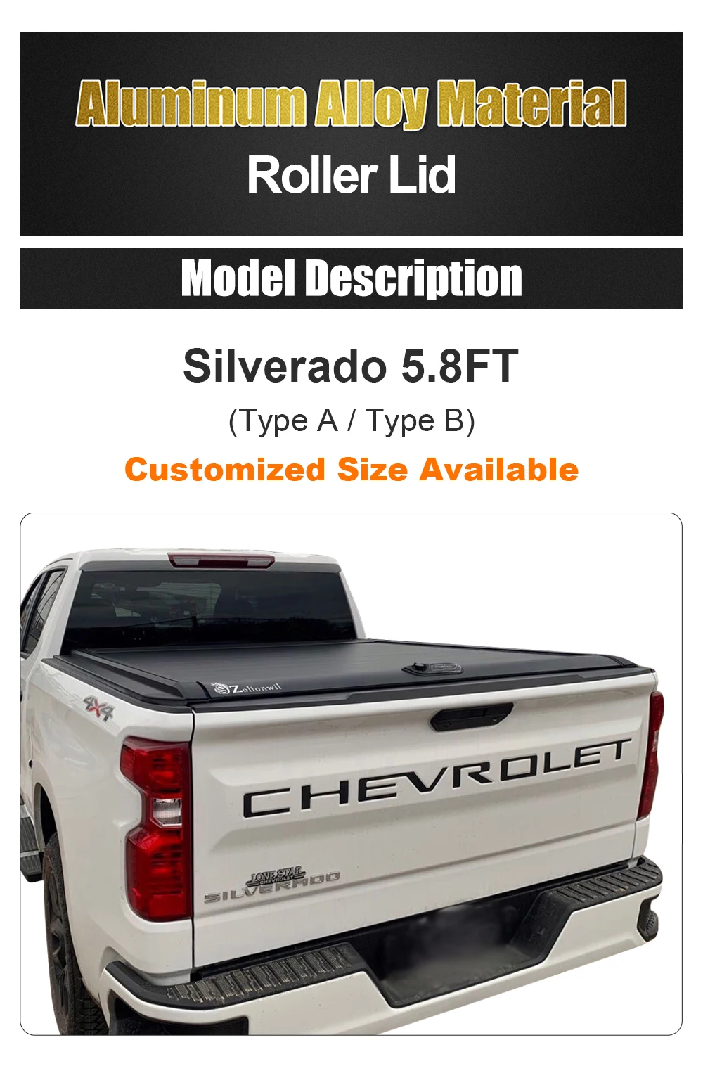 Zolionwil Automatic Hard Roll Up Pickup Truck Retractable Bed Cover Electric Tonneau Lid For Chevrolet Gmc Chevy Silverado