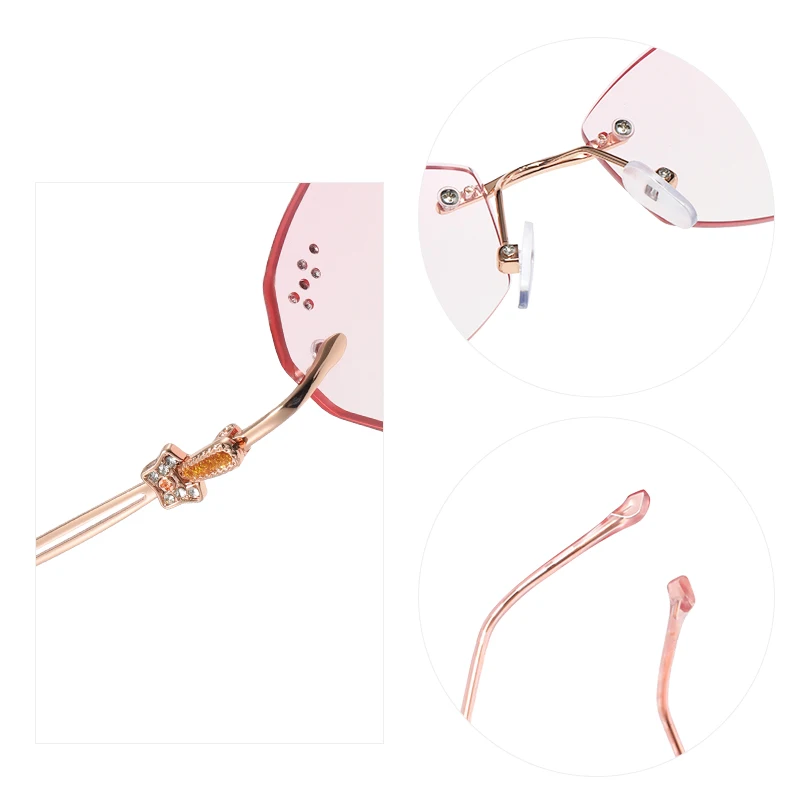 Женские очки для чтения с защитой от синего света и алмазными краями, элегантные модные очки без оправы, Золотая оправа, розовые линзы