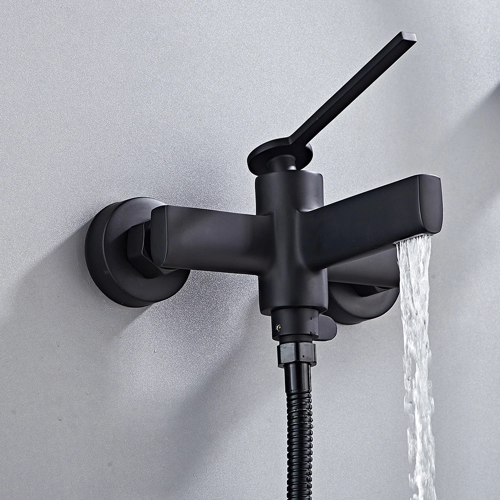 Portable Black Brass Hot And Cold Bathroom Hand Shower Head And Faucet Set Wall Mount
