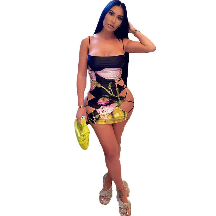 
New summer ladies nightclub fashion halter strap hollow sexy tight-fitting hip dress 