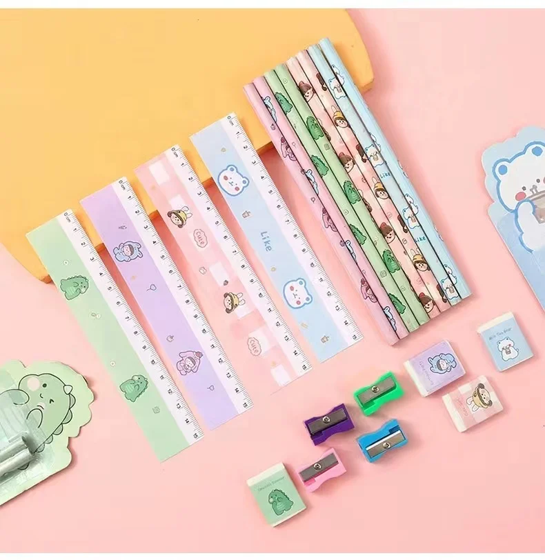Hot Selling lovey stationery Pencil Set Blister Card For School And Office With Eraser And Sharpener Custom Logo Gift for kids
