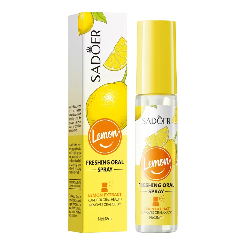 Private Label SADOER Lemon Mint Peach Extract Bacteria Removal Fresh Breath Oral Spray For Bad Breath