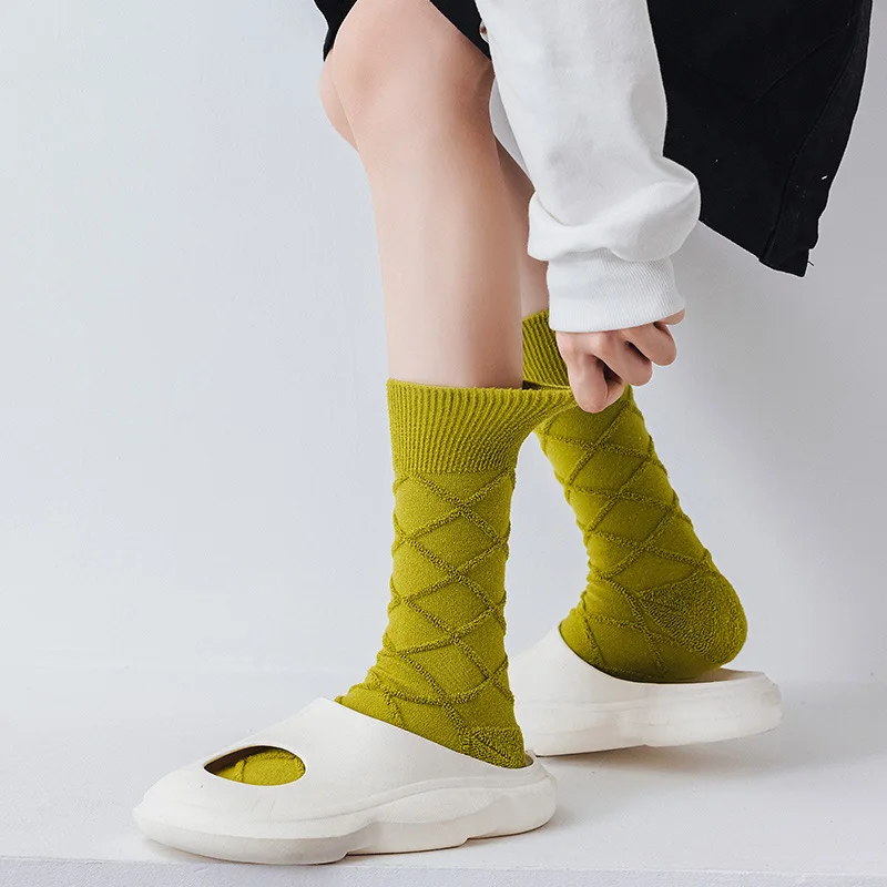 Spring fashion green blue terry pattern women socks cotton socks