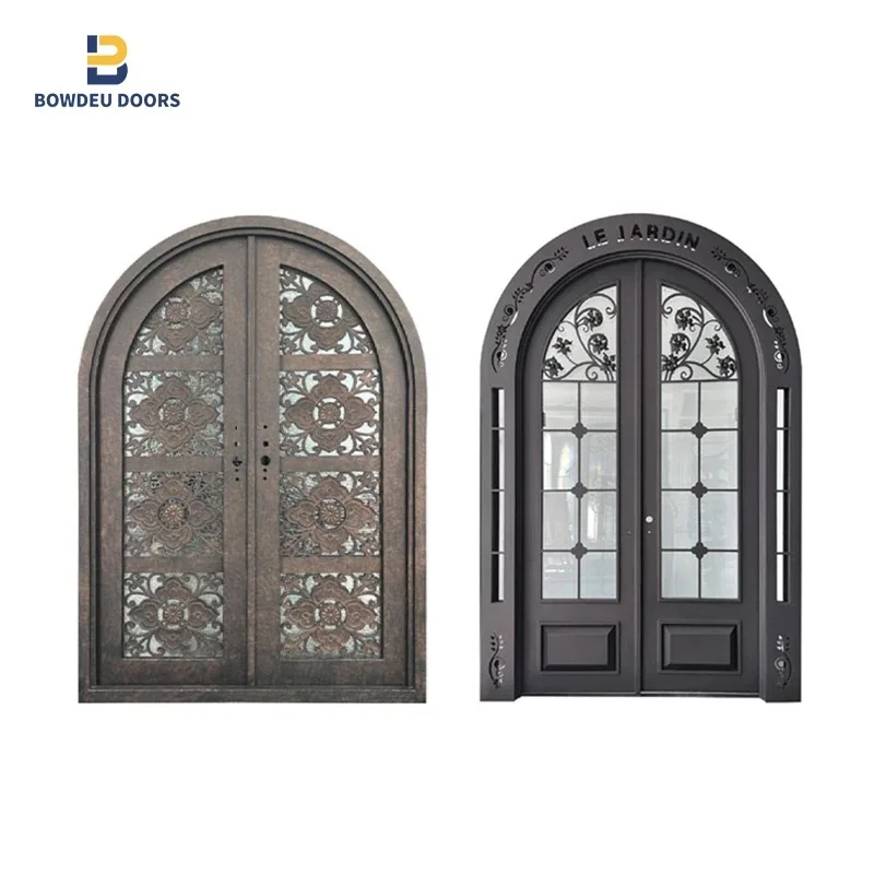 Modern double security door wrought iron entrance security steel front entry door with glass